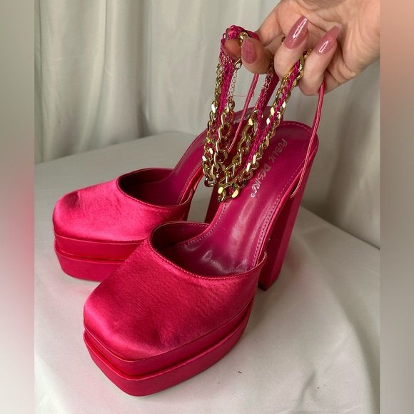 Public Desire Size 9 Double Platform Block Heel Sandals DIY Ankle Chains - Picture 3 of 6